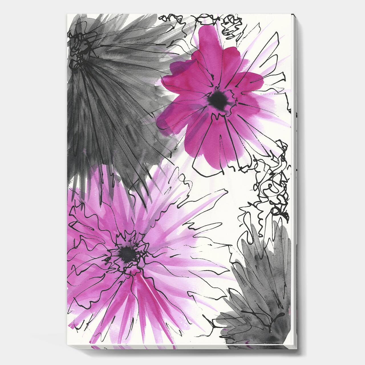 Designart - Handdrawn Pink Flowers in Bloom - Fashion Gallery-wrapped Canvas